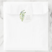 Minimale Groene Waterverf Fern Foliage Wedding Ronde Sticker (Tas)