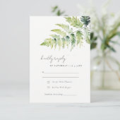 Minimale Groene Waterverf Fern Foliage Wedding RSVP Kaartje (Staand voorkant)