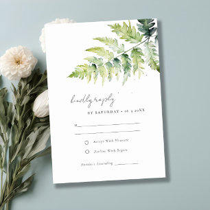 Minimale Groene Waterverf Fern Foliage Wedding RSVP Kaartje
