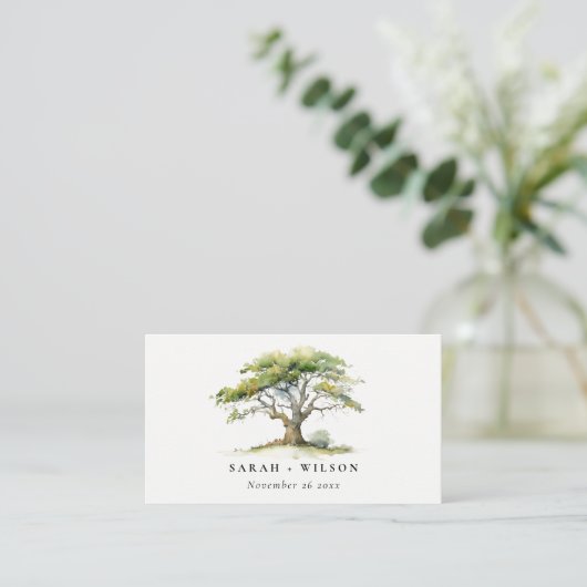 Minimale Groene Waterverf Oak Tree Wedding Website Informatiekaartje (Staand voorkant)