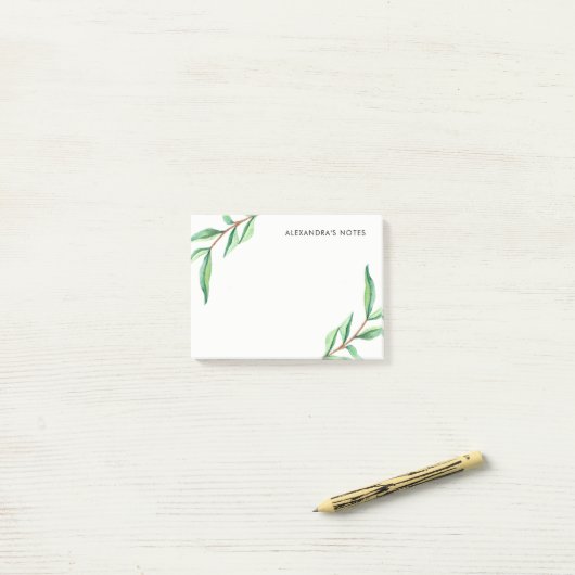 Minimale groene Waterverf op wit Post-it® Notes (Op bureau)