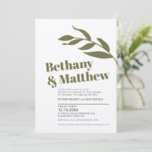 Minimale groene witte olijfbladeren bruiloft kaart (Staand voorkant)