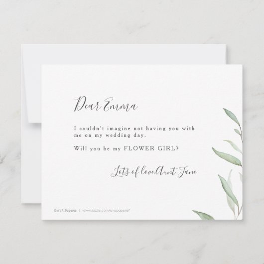 Minimale groenerij zal je mijn bloemmeisje zijn kaart (Achterkant)