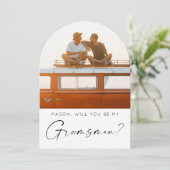 Minimale Groomsman Proposal Kaart met foto (Staand voorkant)
