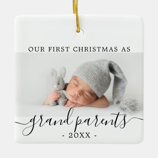 Minimale grootouders eerste Kerstmis met foto Keramisch Ornament (Voorkant)