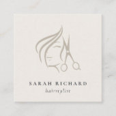 Minimale Haarstylist Ivory Hair Scissor QR-code Vierkante Visitekaartje (Voorkant)