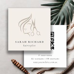Minimale Haarstylist Ivory Hair Scissor QR-code Vierkante Visitekaartje