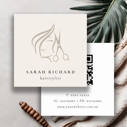Minimale Haarstylist Ivory Hair Scissor QR-code Vierkante Visitekaartje
