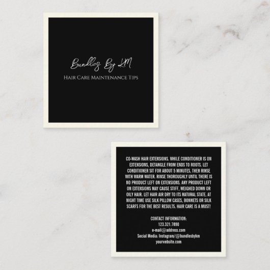 Minimale Haarstylist Wig Bundle Maintenance Card Vierkante Visitekaartje (Voorkant / Achterkant)