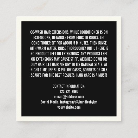 Minimale Haarstylist Wig Bundle Maintenance Card Vierkante Visitekaartje (Achterkant)