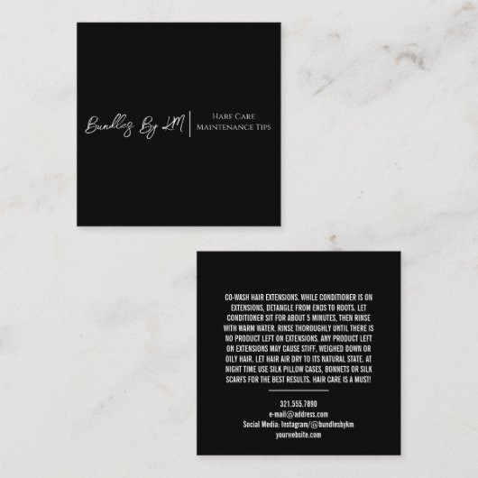 Minimale Haarstylist Wig Bundle Maintenance Card Vierkante Visitekaartje (Voorkant / Achterkant)