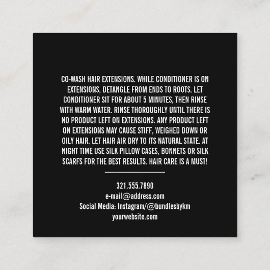 Minimale Haarstylist Wig Bundle Maintenance Card Vierkante Visitekaartje (Achterkant)