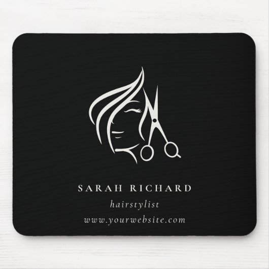 Minimale Haarstylist zwart-wit haarschaar Muismat (Voorkant)