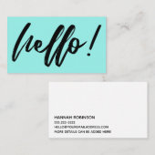 Minimale Hallo in handschrift Script Black op Aqua Visitekaartje (Voorkant / Achterkant)