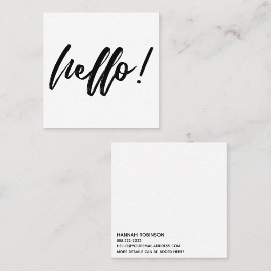 Minimale Hallo in handschrift Script Black op wit Vierkante Visitekaartje (Voorkant / Achterkant)