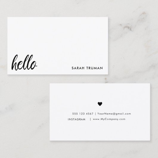 Minimale Hallo | Moderne reinigen hart, eenvoudig  Visitekaartje (Voorkant / Achterkant)