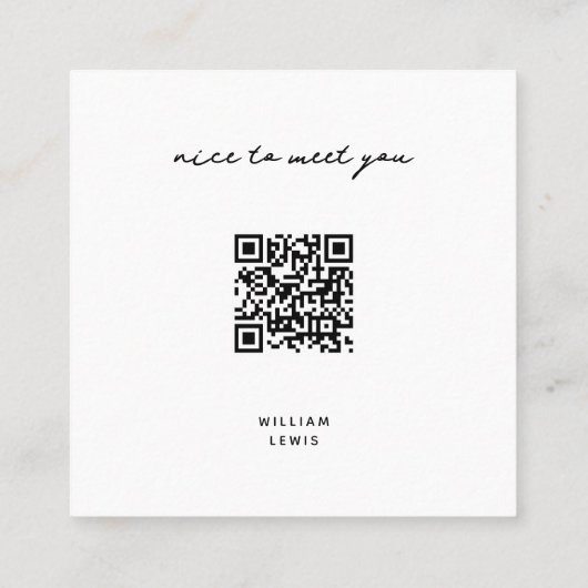 Minimale Hallo Nice om u te ontmoeten QR-code en - Vierkante Visitekaartje (Achterkant)