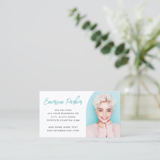 Minimale halve boog foto modern script visitekaartje (Staand voorkant)