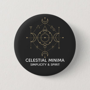 Minimale Halve Maan & Zon Lijnkunst Boho Stijl Ronde Button 5,7 Cm