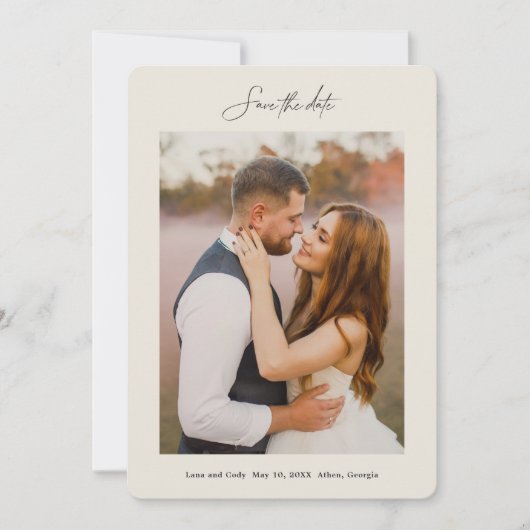 Minimale Hand Geletterde Fotobruiloft Save The Date (Voorkant)