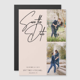 Minimale Hand Geletterde Fotocollage Blush Pink Magnetische Uitnodiging