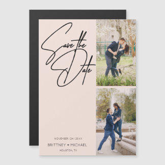 Minimale Hand Geletterde Fotocollage Blush Pink Magnetische Uitnodiging