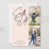 Minimale Hand Geletterde Fotocollage Blush Pink Magnetische Uitnodiging (Voorkant)