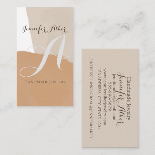 Minimale handgemaakte juwelen Pampas Boho Zand Ver Visitekaartje (Voorkant / Achterkant)