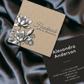 Minimale handgemaakte naam en bloemige waterlelie vierkante visitekaartje