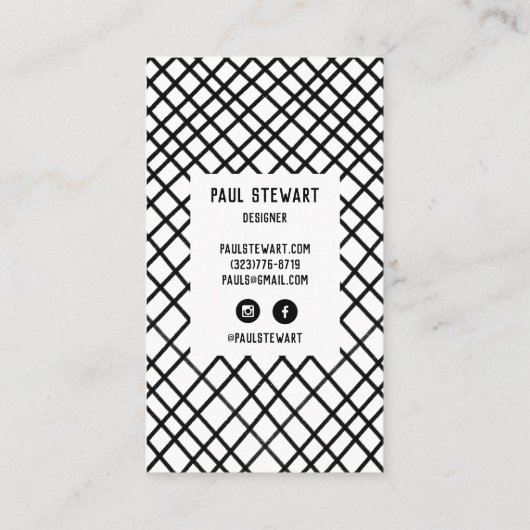Minimale handgemaakte raster zwart-wit visitekaartje (Achterkant)