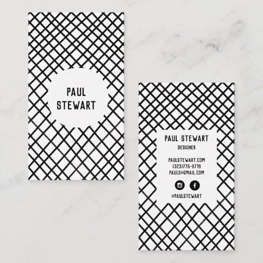 Minimale handgemaakte raster zwart-wit visitekaartje (Voorkant / Achterkant)