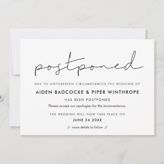 Minimale handgeschreven aankondiging uitgesteld (Voorkant)