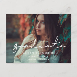 Minimale handgeschreven afstuderen foto-aankondigi briefkaart