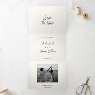 Minimale Handgeschreven All-in-One Save the Date Drieluik Uitnodiging
