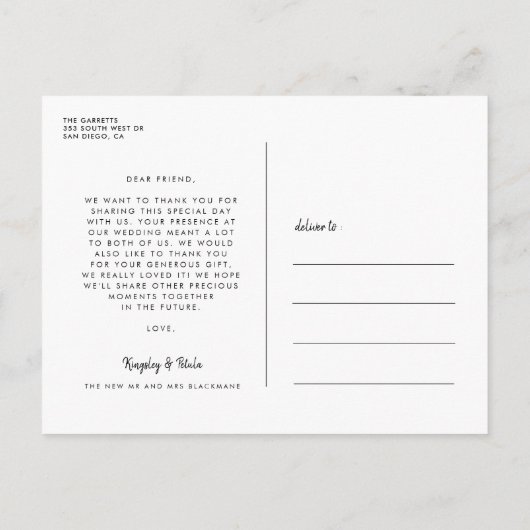 Minimale handgeschreven bruiloft Dank u foto Briefkaart (Achterkant)