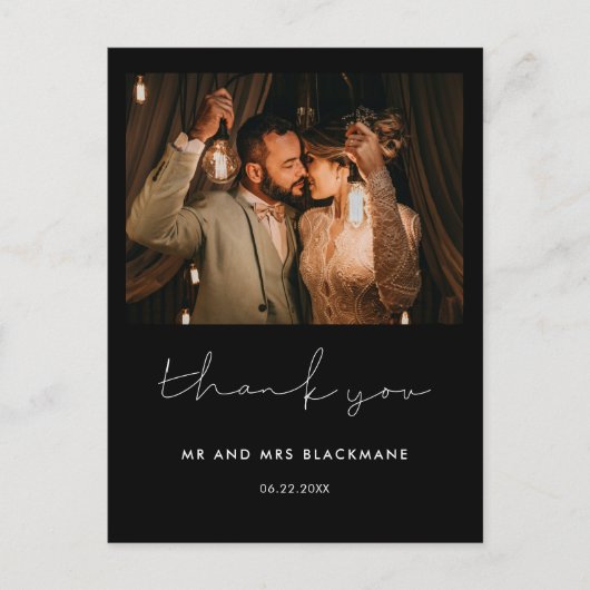 Minimale handgeschreven bruiloft Dank u foto Briefkaart (Voorkant)