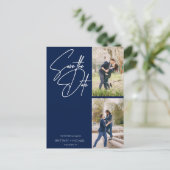 Minimale handgeschreven foto Collage Navy Blue Aankondigingskaart (Staand voorkant)