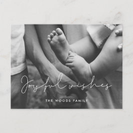 Minimale handgeschreven foto met Joyful-wensen Feestdagenkaart