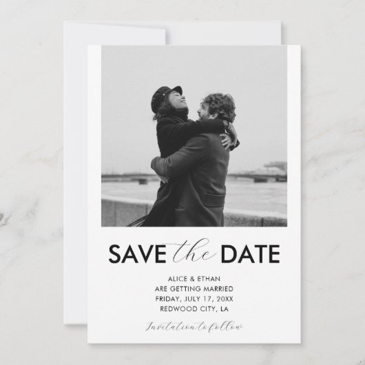 Minimale handgeschreven foto met script, wit save the date (Voorkant)