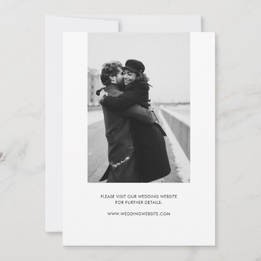 Minimale handgeschreven foto met script, wit save the date (Achterkant)