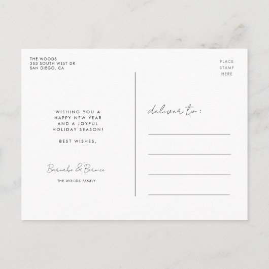 Minimale handgeschreven foto van Feliz Navidad Briefkaart (Achterkant)