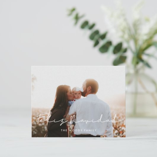 Minimale handgeschreven foto van Feliz Navidad Briefkaart (Staand voorkant)