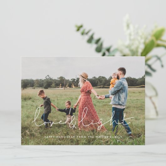 Minimale handgeschreven foto van Liefde en Lichte  Feestdagenkaart (Staand voorkant)