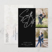 Minimale handgeschreven fotocollage zwart aankondigingskaart (Voorkant / Achterkant)