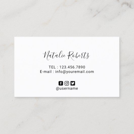 Minimale handgeschreven handgeschreven script Eenv Visitekaartje (Achterkant)