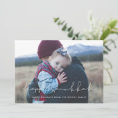 Minimale handgeschreven Happy Hanukkah foto Feestdagenkaart (Staand voorkant)