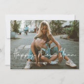 Minimale handgeschreven Happy Nieuwjaar foto Feestdagenkaart (Voorkant)