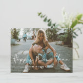 Minimale handgeschreven Happy Nieuwjaar foto Feestdagenkaart (Staand voorkant)