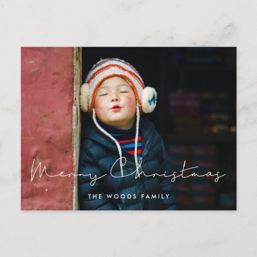 Minimale handgeschreven kinder kerstfoto voor Merr Briefkaart (Voorkant)