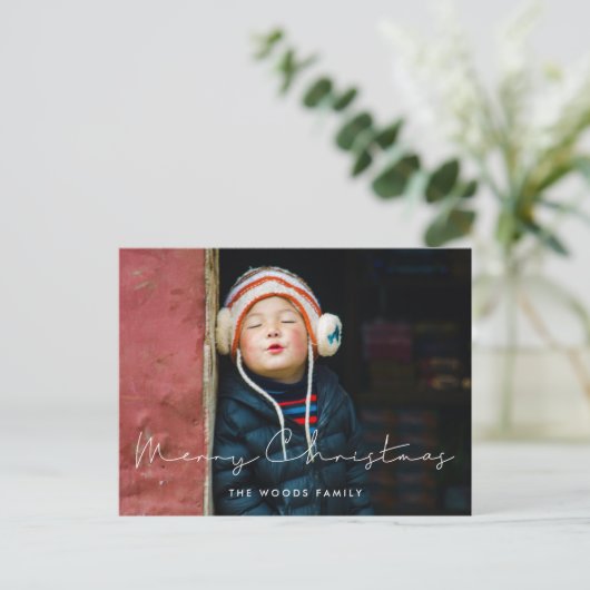 Minimale handgeschreven kinder kerstfoto voor Merr Briefkaart (Staand voorkant)